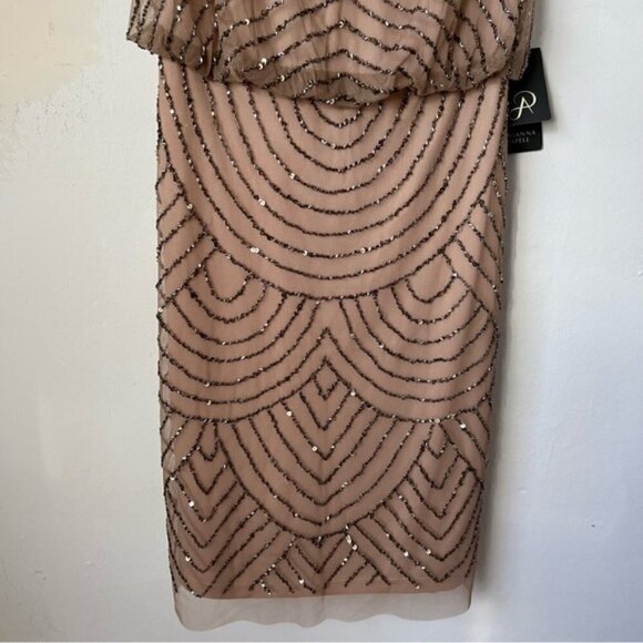 Adrianna Papell Women's Blouson Beaded Cocktail Dress - Taupe/Pink. Size: 0 (US) - Picture 15 of 16